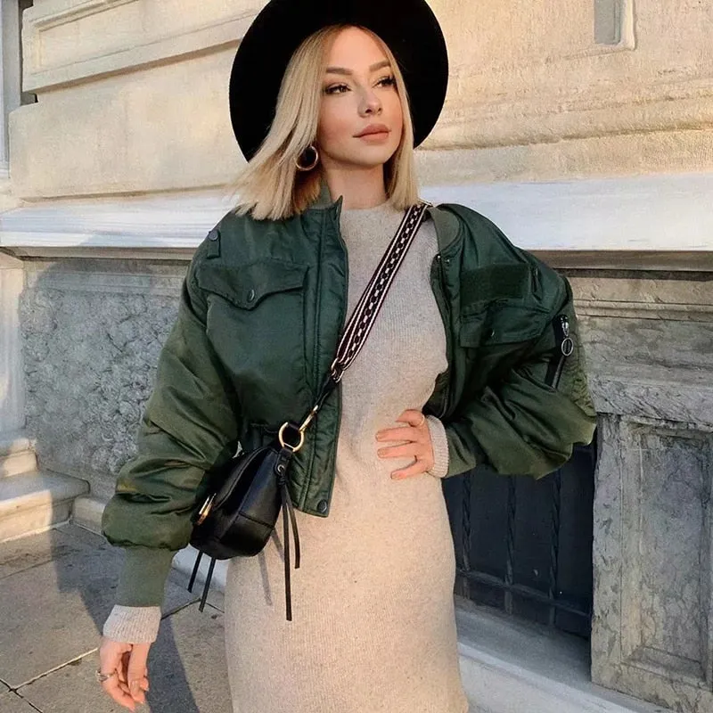 Trendy Green Long Sleeve Mid Waist Jacket