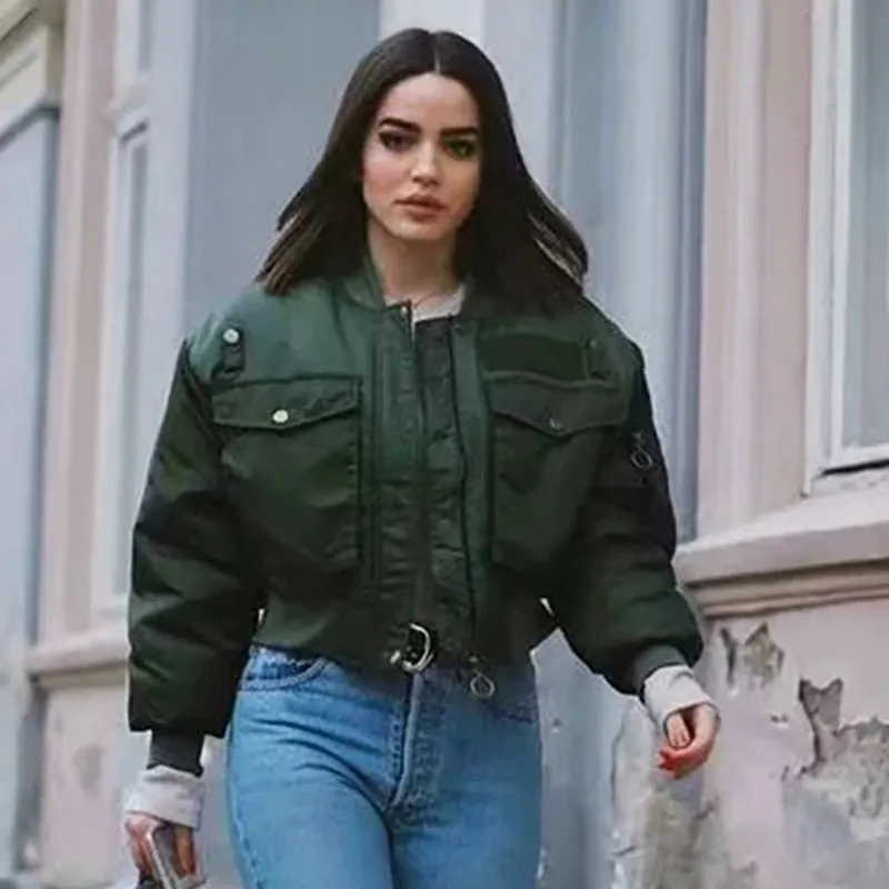 Trendy Green Long Sleeve Mid Waist Jacket