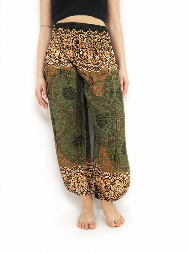 Unisex Harem Yoga Hippie Boho Pants in Green Brown Tones L