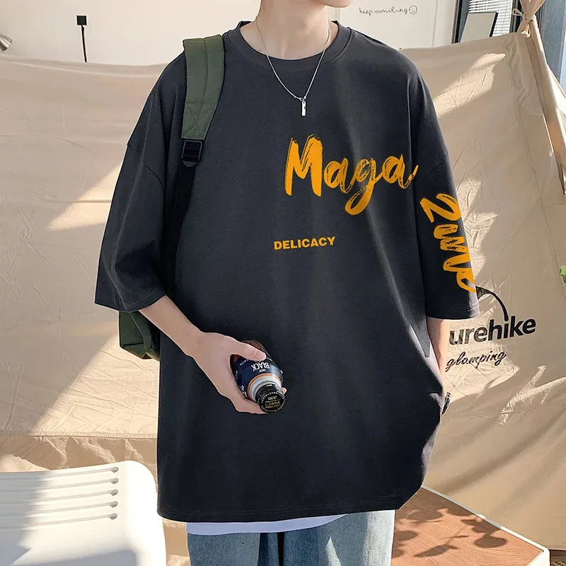 Wiaofellas  -  Summer New Streetwear Men Cotton T Shirts Simple Casual Letter Print Tshirt Crewneck Tops Multicoloured Uniex Short-sleeved Tees