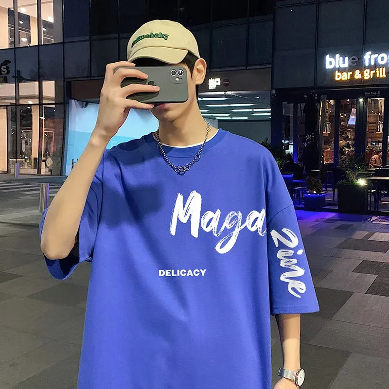 Wiaofellas  -  Summer New Streetwear Men Cotton T Shirts Simple Casual Letter Print Tshirt Crewneck Tops Multicoloured Uniex Short-sleeved Tees