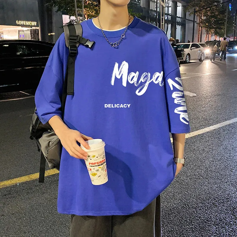 Wiaofellas  -  Summer New Streetwear Men Cotton T Shirts Simple Casual Letter Print Tshirt Crewneck Tops Multicoloured Uniex Short-sleeved Tees