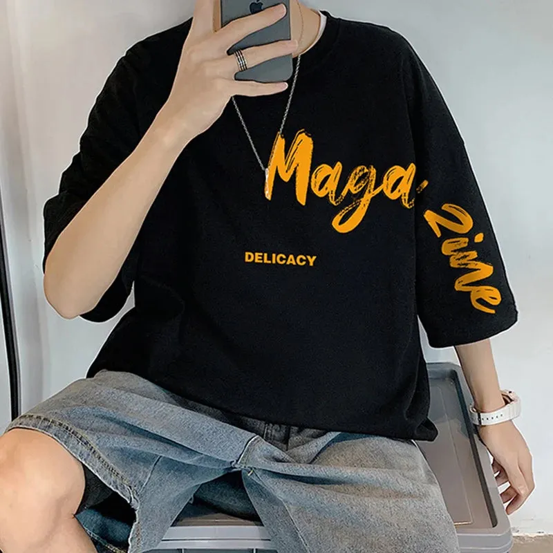 Wiaofellas  -  Summer New Streetwear Men Cotton T Shirts Simple Casual Letter Print Tshirt Crewneck Tops Multicoloured Uniex Short-sleeved Tees