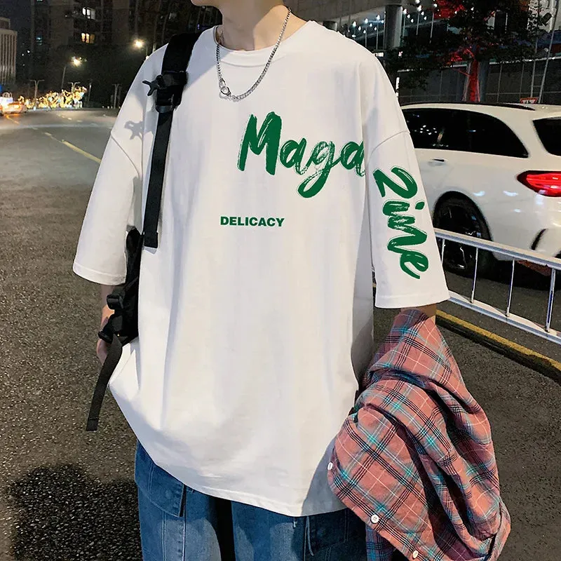 Wiaofellas  -  Summer New Streetwear Men Cotton T Shirts Simple Casual Letter Print Tshirt Crewneck Tops Multicoloured Uniex Short-sleeved Tees
