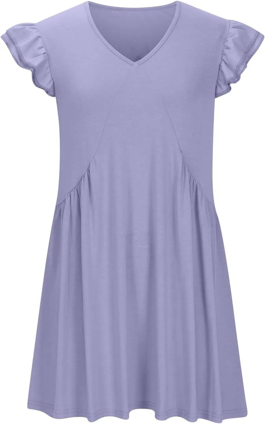 Women 2024 Summer Boho Beach Casual Short Dress Ruffle Cap Sleeve V Neck Cute Flowy Swing A-Line Mini Dress Sundress