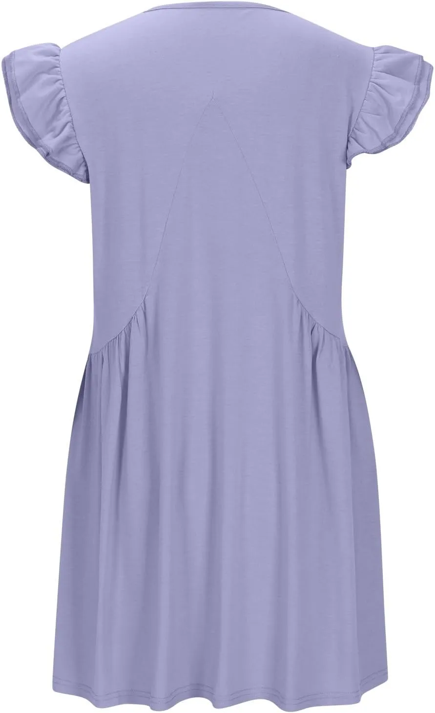 Women 2024 Summer Boho Beach Casual Short Dress Ruffle Cap Sleeve V Neck Cute Flowy Swing A-Line Mini Dress Sundress