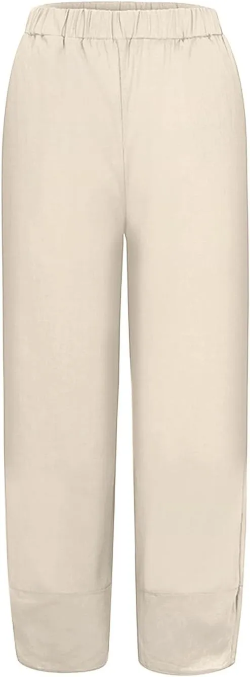 Women Cotton Linen Summer Comfy Palazzo Pants High Waist Wide Leg Loose Fit Palazzo Pants Beach