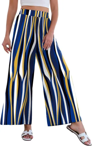 Women High Waisted Palazzo Pants Flare Wide Leg Boho Printed with Pockets