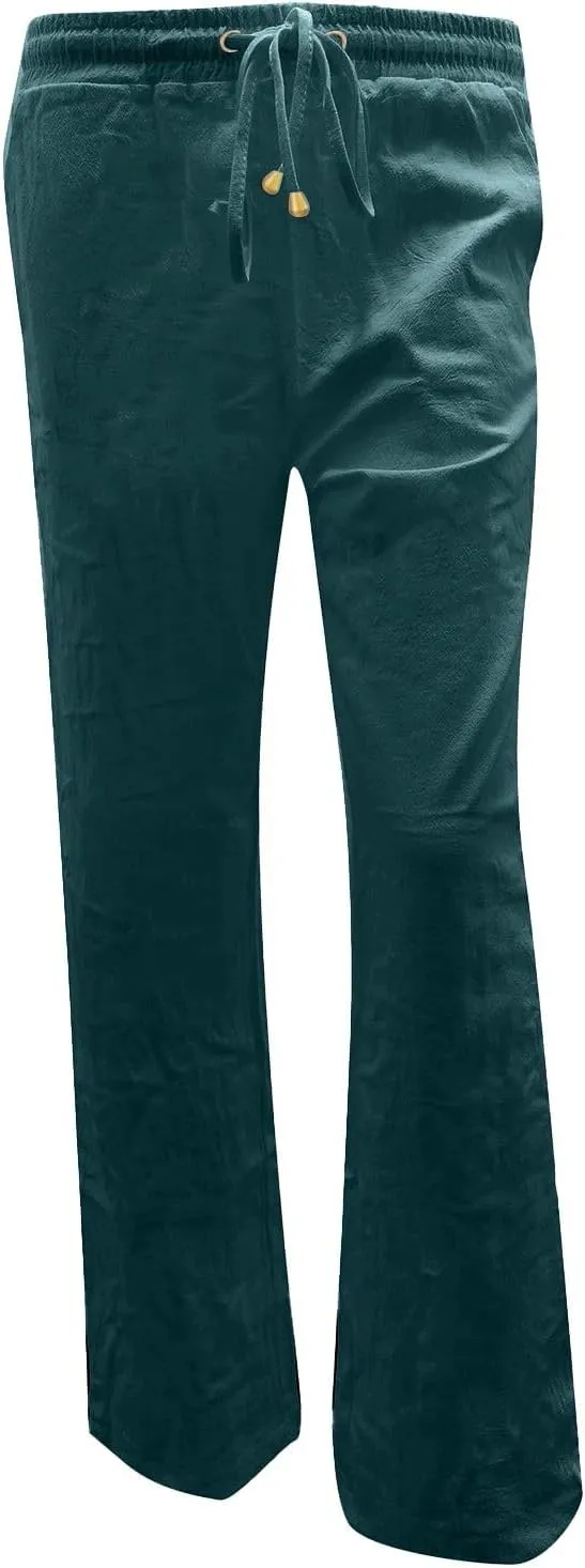 Women Linen Pants Beach Wide Leg Drawstring Joggers Cotton Loose Gauze Pants Summer Cute Causal Lightweight Trousers
