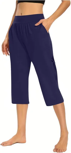 Women Loose Cargo Capri Pants for Women Summer Tummy Control High Waist Yoga Workout Pant Athletic Straight Leg Crop Trousers