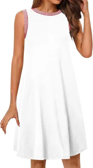 Women Sleeveless Summer Dresses Trendy Vacation Mini Dress Crewneck Loose Fit Casual Sundress Beach Tank Dresses