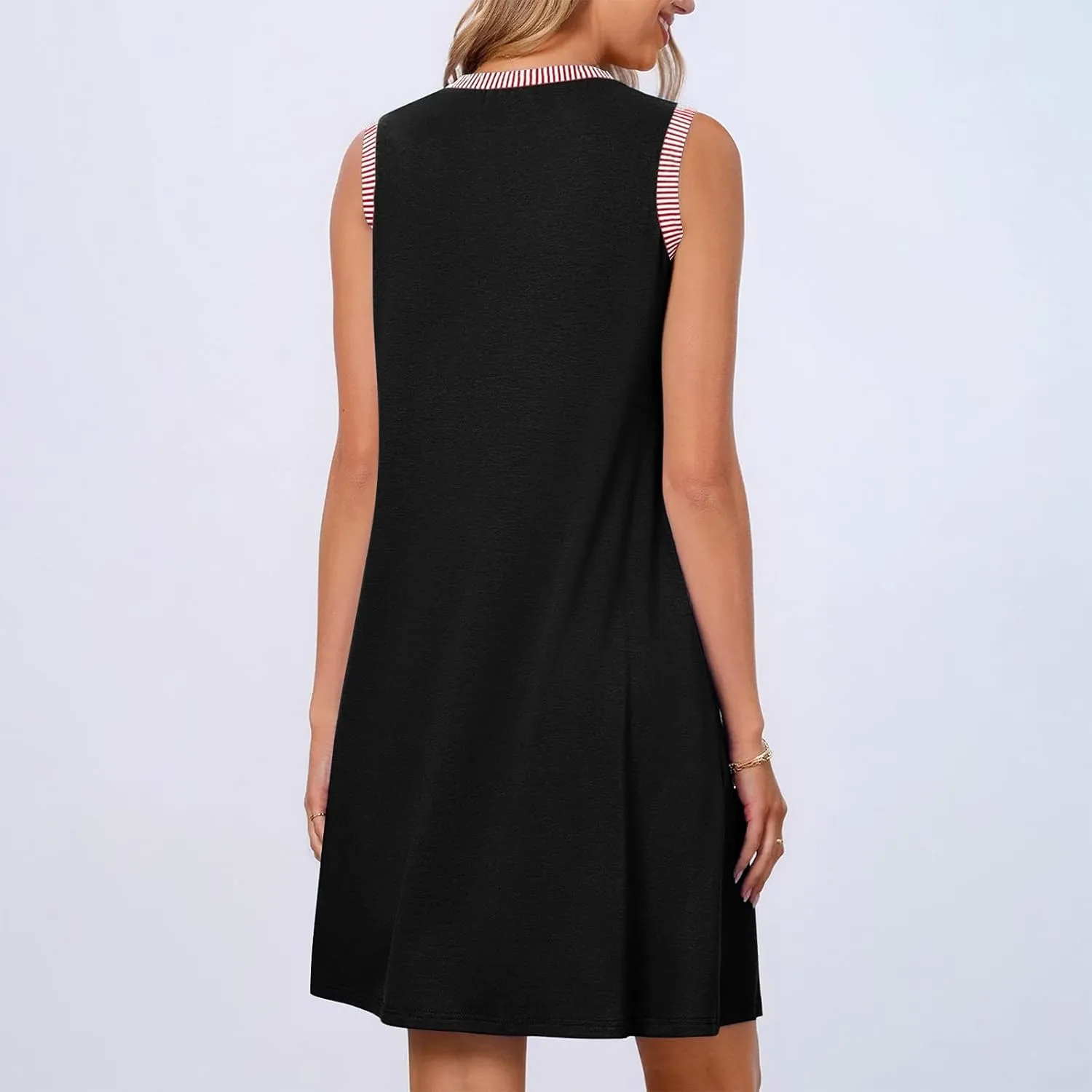 Women Sleeveless Summer Dresses Trendy Vacation Mini Dress Crewneck Loose Fit Casual Sundress Beach Tank Dresses