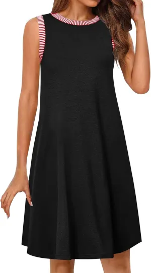 Women Sleeveless Summer Dresses Trendy Vacation Mini Dress Crewneck Loose Fit Casual Sundress Beach Tank Dresses