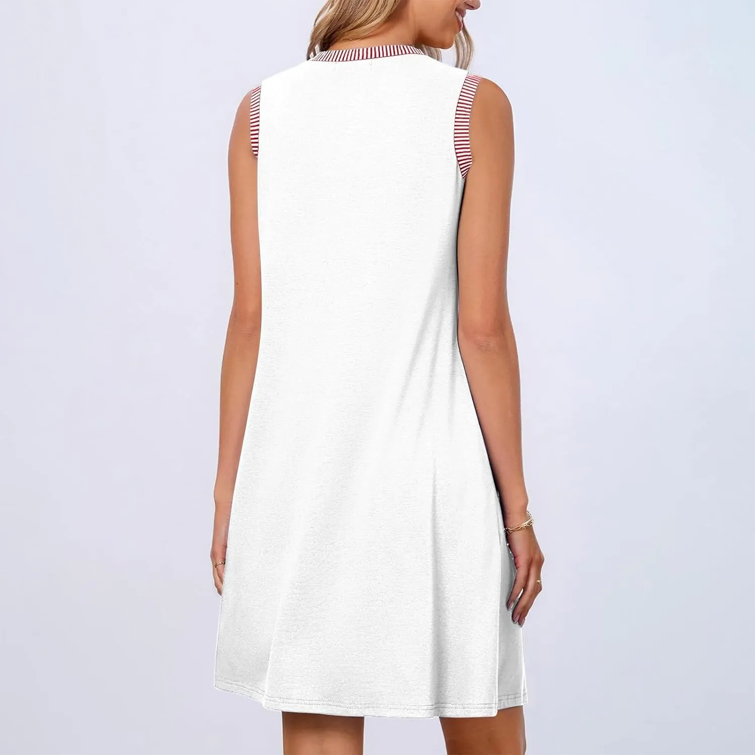 Women Sleeveless Summer Dresses Trendy Vacation Mini Dress Crewneck Loose Fit Casual Sundress Beach Tank Dresses