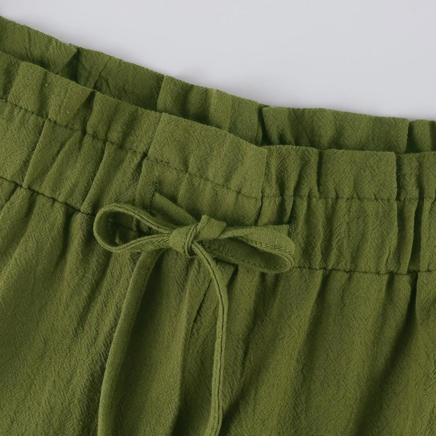 Womens Linen Pants 2025 Drawstring Elastic Waist Wide Leg Cropped Lounge Trousers Summer Beach Pant Outfits