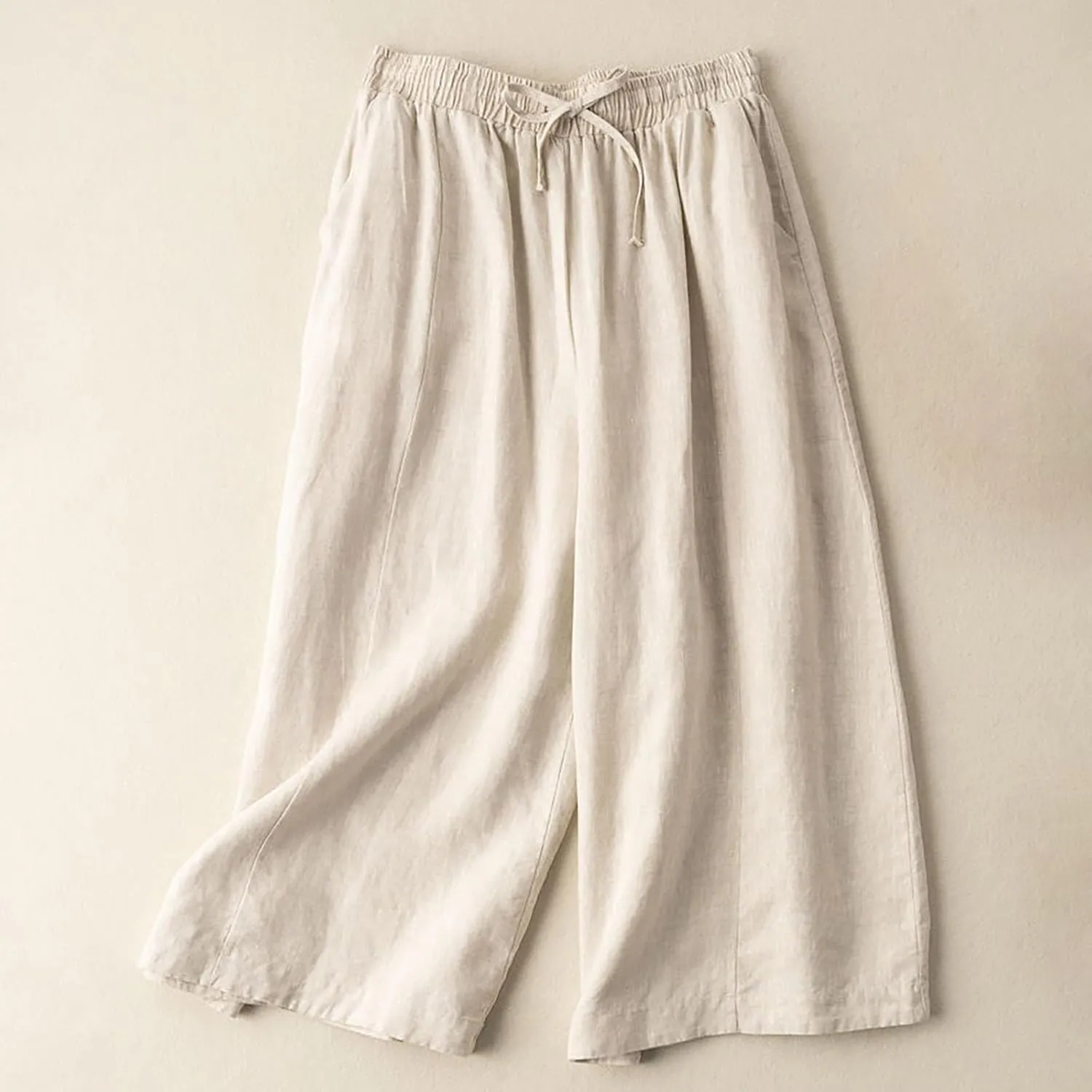Womens Linen Pants Waist Drawstring Straight Leg Trousers 2025 Summer Loose Fit Comfy Cool Hiking Pants with Pockets
