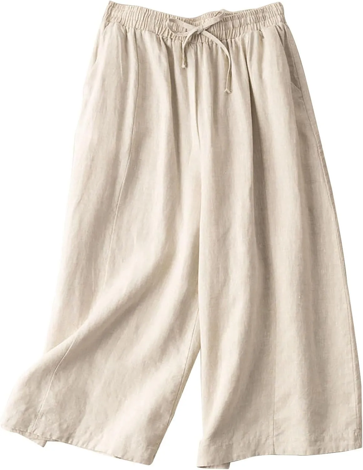 Womens Linen Pants Waist Drawstring Straight Leg Trousers 2025 Summer Loose Fit Comfy Cool Hiking Pants with Pockets