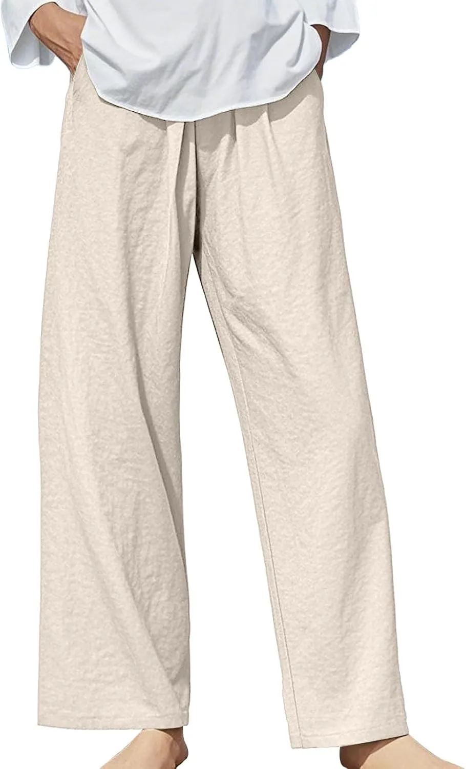 Womens Linen Pants Waist Drawstring Straight Leg Trousers 2025 Summer Loose Fit Comfy Cool Hiking Pants with Pockets