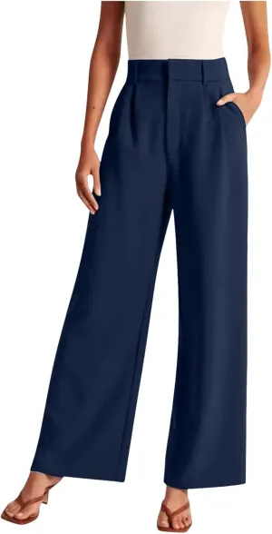 Women's Linen Summer Floral Pant Trousers High Waist Bootcut Loose Fit Palazzo Pants Office
