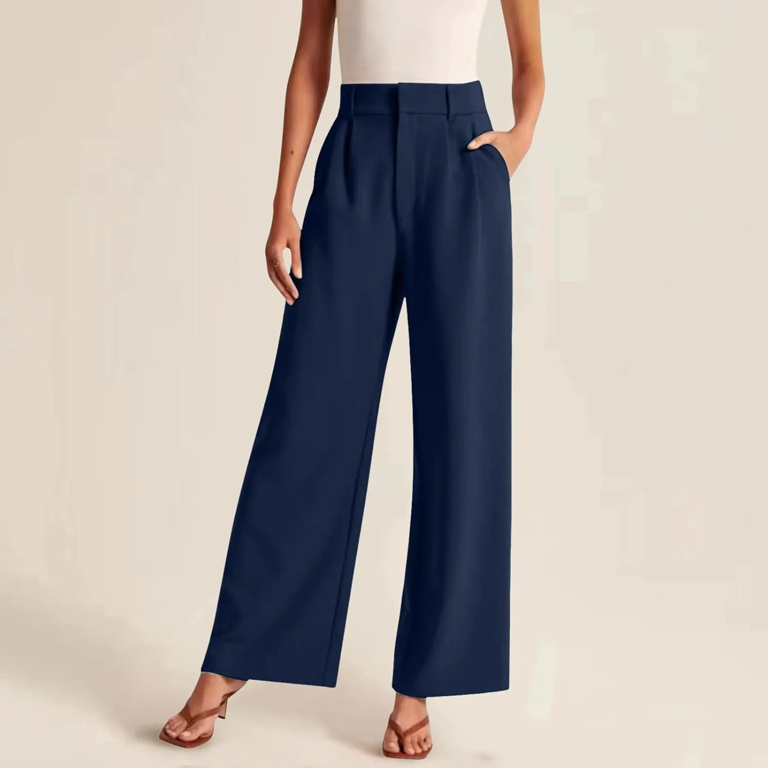 Women's Linen Summer Floral Pant Trousers High Waist Bootcut Loose Fit Palazzo Pants Office