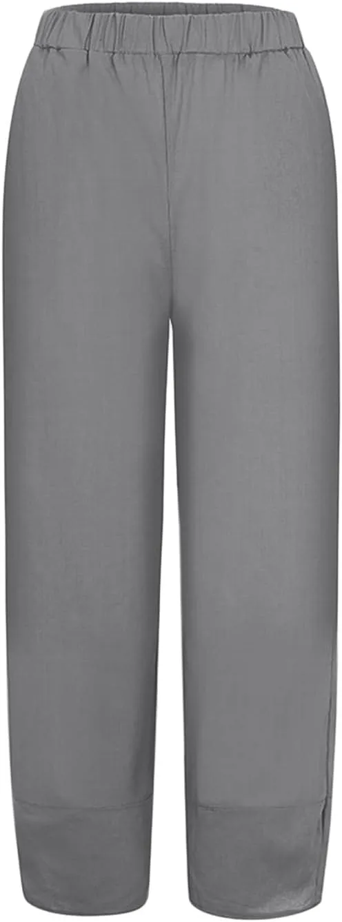 Womens Linen Summer Y2K Fashion Palazzo Pants Low Waist Wide Leg Plus Size Pants Trendy