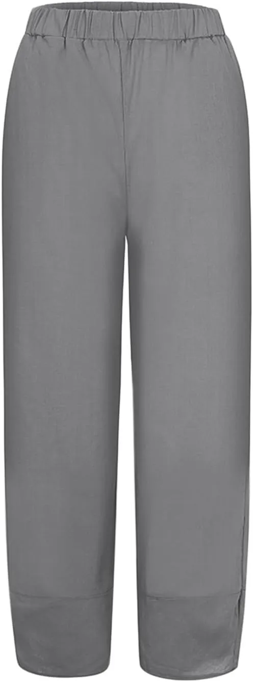 Womens Linen Summer Y2K Fashion Palazzo Pants Low Waist Wide Leg Plus Size Pants Trendy