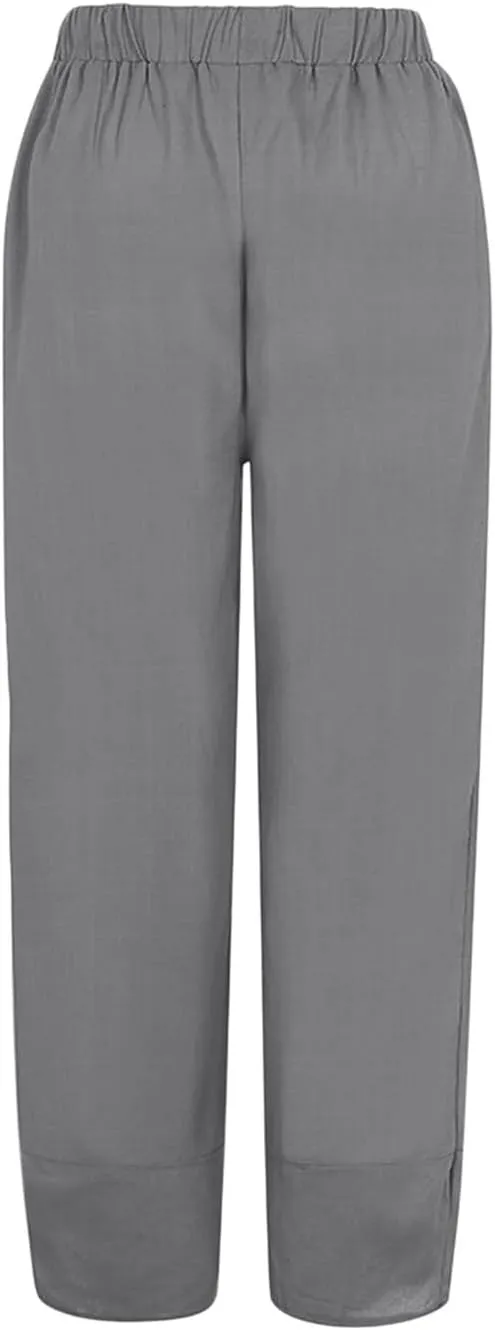 Womens Linen Summer Y2K Fashion Palazzo Pants Low Waist Wide Leg Plus Size Pants Trendy