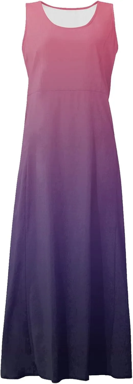 Womens Maxi Dresses Summer Casual Print Boho Cotton Linen Sundress with Pockets Loose Flowy Swing Vacation Long Dress