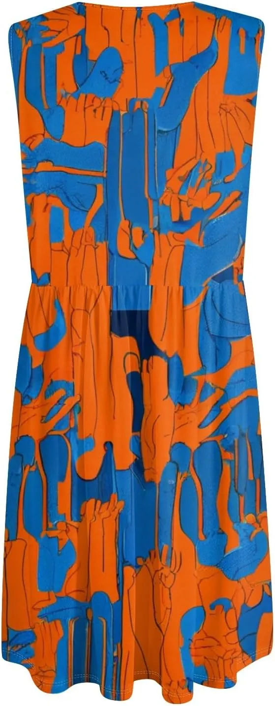 Womens Summer Dresses 2025 Sleeveless Trendy Boho Tank Dress Midi Floral Beach Vacation Sundresses with Pockets