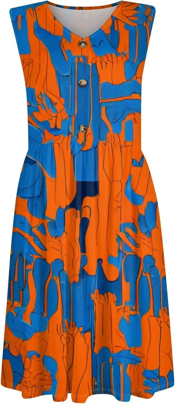 Womens Summer Dresses 2025 Sleeveless Trendy Boho Tank Dress Midi Floral Beach Vacation Sundresses with Pockets