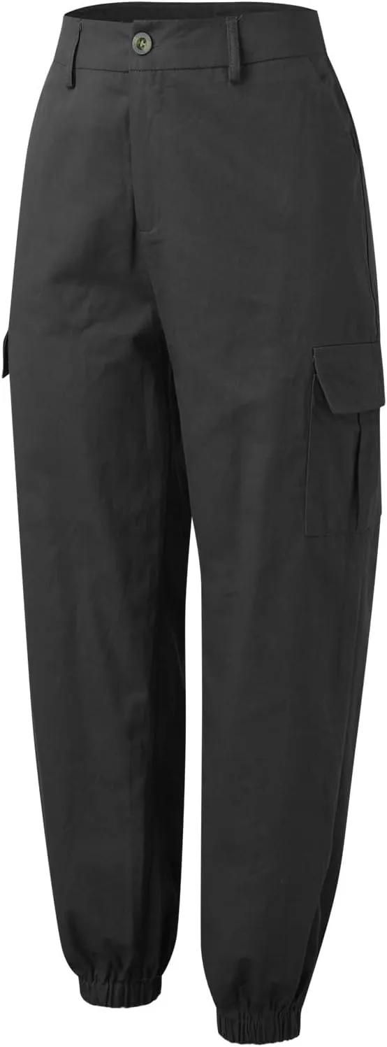ZYXTIM Women's High Waist Casual Capri Cargo Pants Elastic Waisted Ankle Length Cropped Tapered Fatigue Trousers