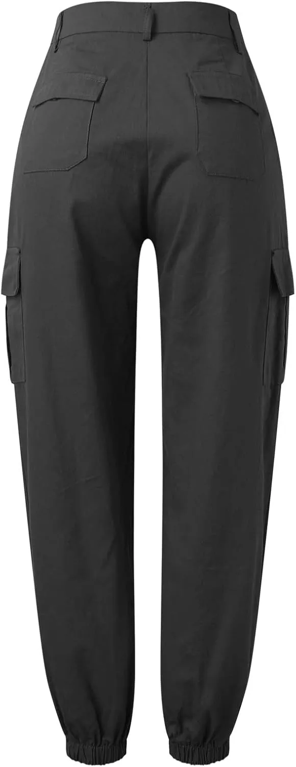 ZYXTIM Women's High Waist Casual Capri Cargo Pants Elastic Waisted Ankle Length Cropped Tapered Fatigue Trousers